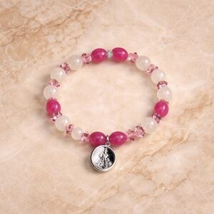 Infant Jesus of Prague Stone and crystal bracelet elastic stretch band